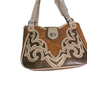 Montana West Western Studded Tooled Handbag Purse Turquoise Concho Brown NWT